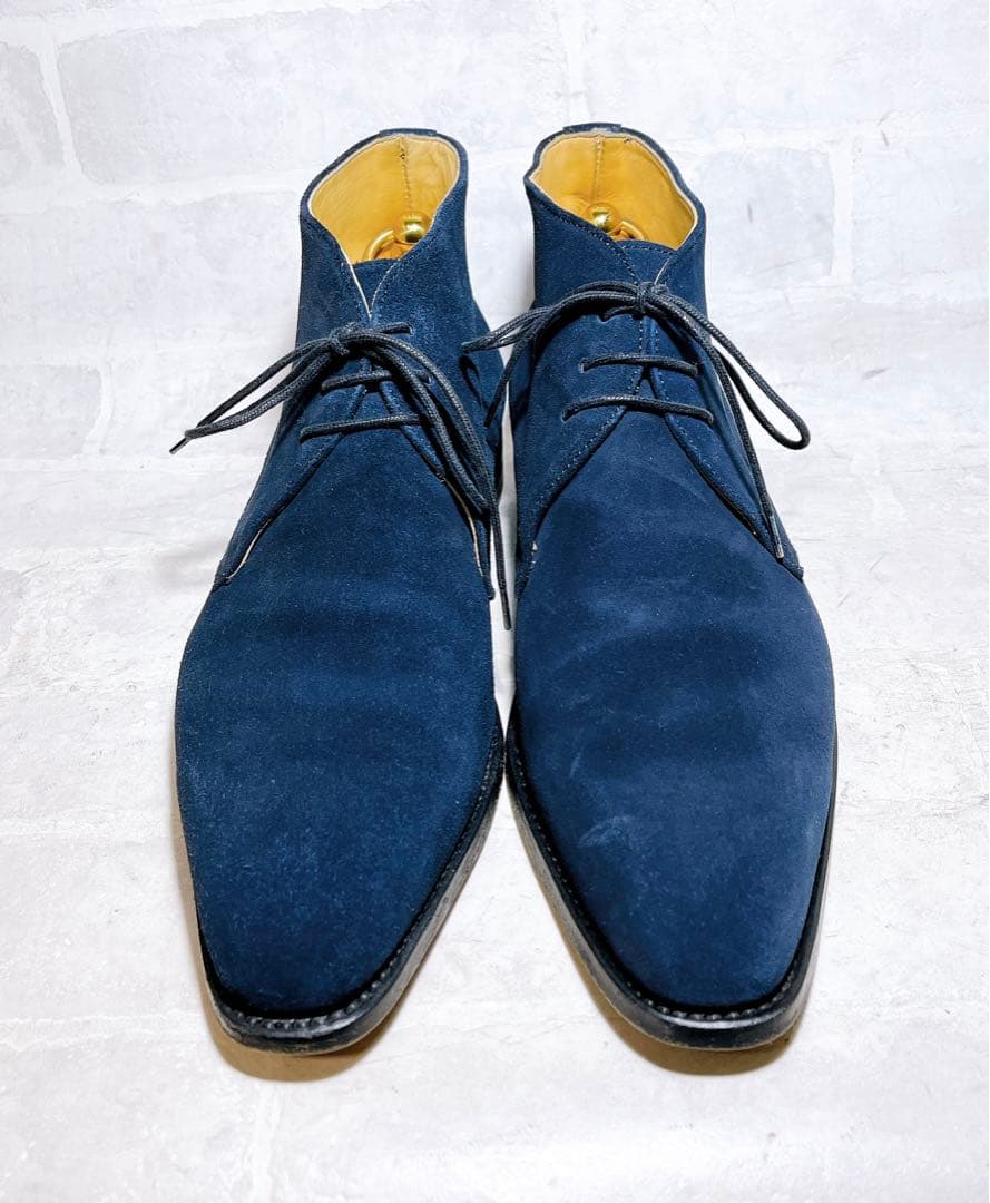 スペイン製【極美品】Berwick 高級 スエードチャッカブーツ 紺 UK6.5