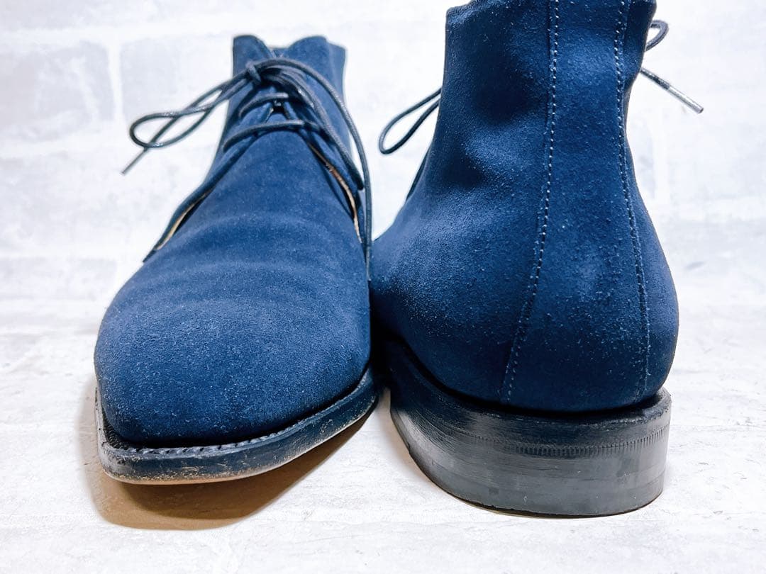 スペイン製【極美品】Berwick 高級 スエードチャッカブーツ 紺 UK6.5