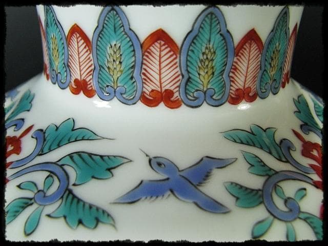 古琳庵 館林 宏久 柿右衛門 錦麦四季紋図 四方 壺 高約32cm 花入 花器