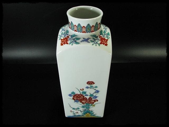 古琳庵 館林 宏久 柿右衛門 錦麦四季紋図 四方 壺 高約32cm 花入 花器