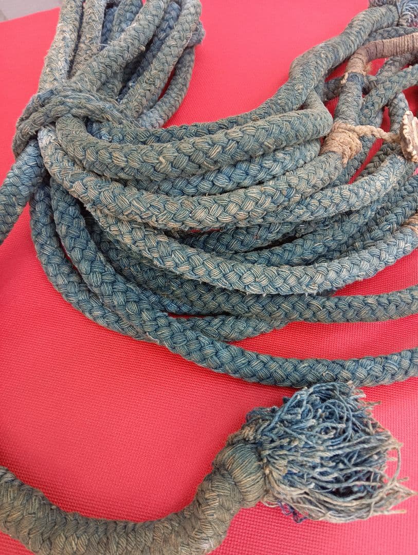 江戸時代後期幕末頃阿波淡路國徳島藩蜂須賀家知行地内武家旧家蔵出藍染武具馬具根付綱