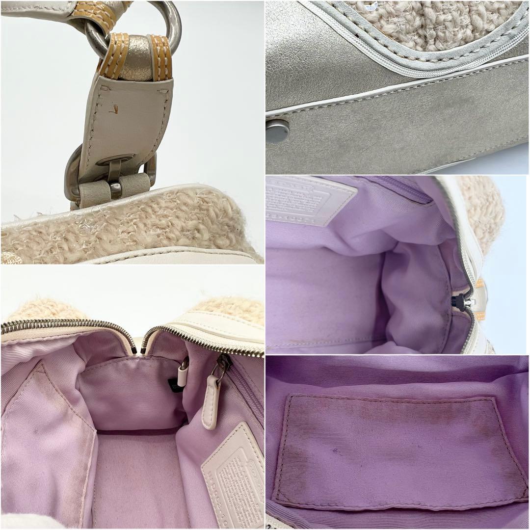 希少 COACH ツイード ハンドバッグ ミニ ボストン 花モチーフ フリンジ