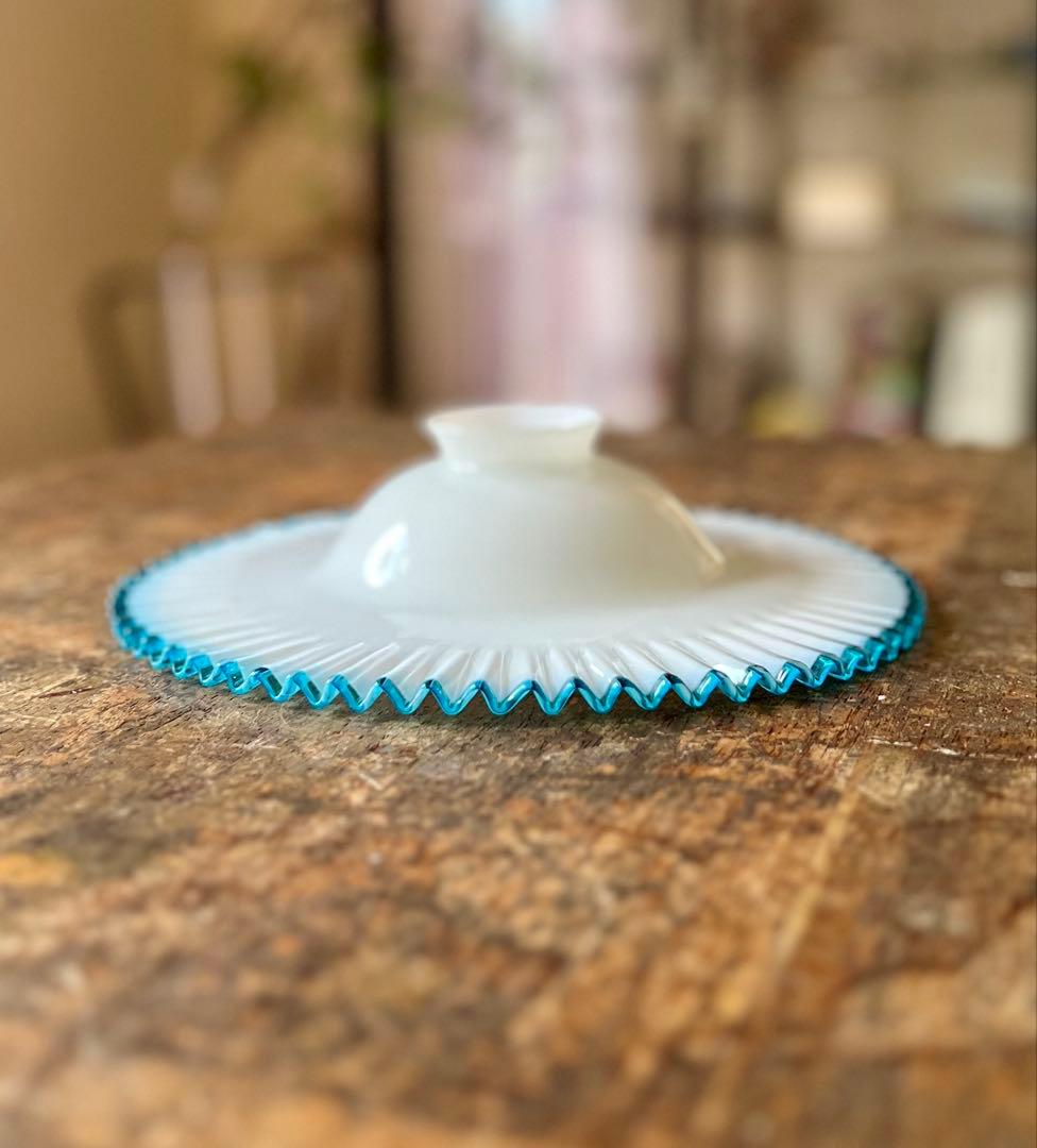 大正ロマン　青縁ギザ波　電笠　シェード　和ガラス　アンティーク　古道具　洋館