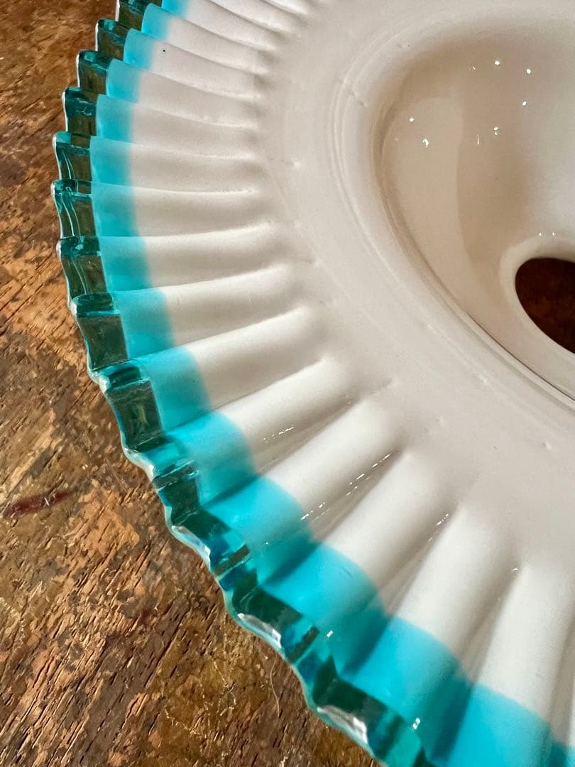 大正ロマン　青縁ギザ波　電笠　シェード　和ガラス　アンティーク　古道具　洋館