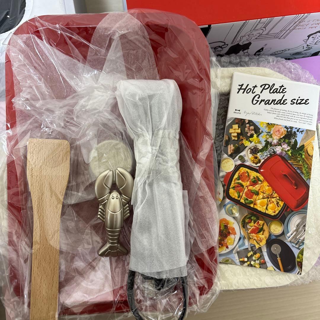 BRUNO コンパクトホットプレート赤&セラミックコート白 鍋 2点セット