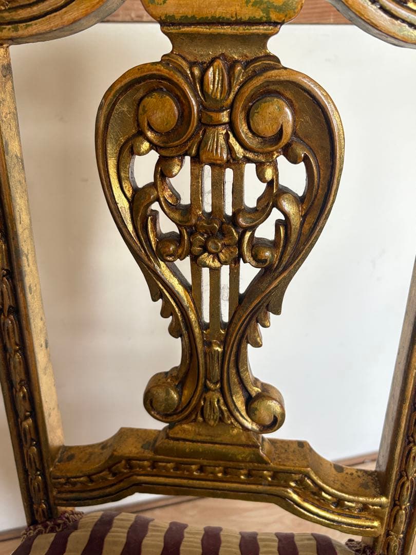 アンティークチェア　サロンチェア　ダイニングチェア　ゴールド　当時物　ヨーロッパ