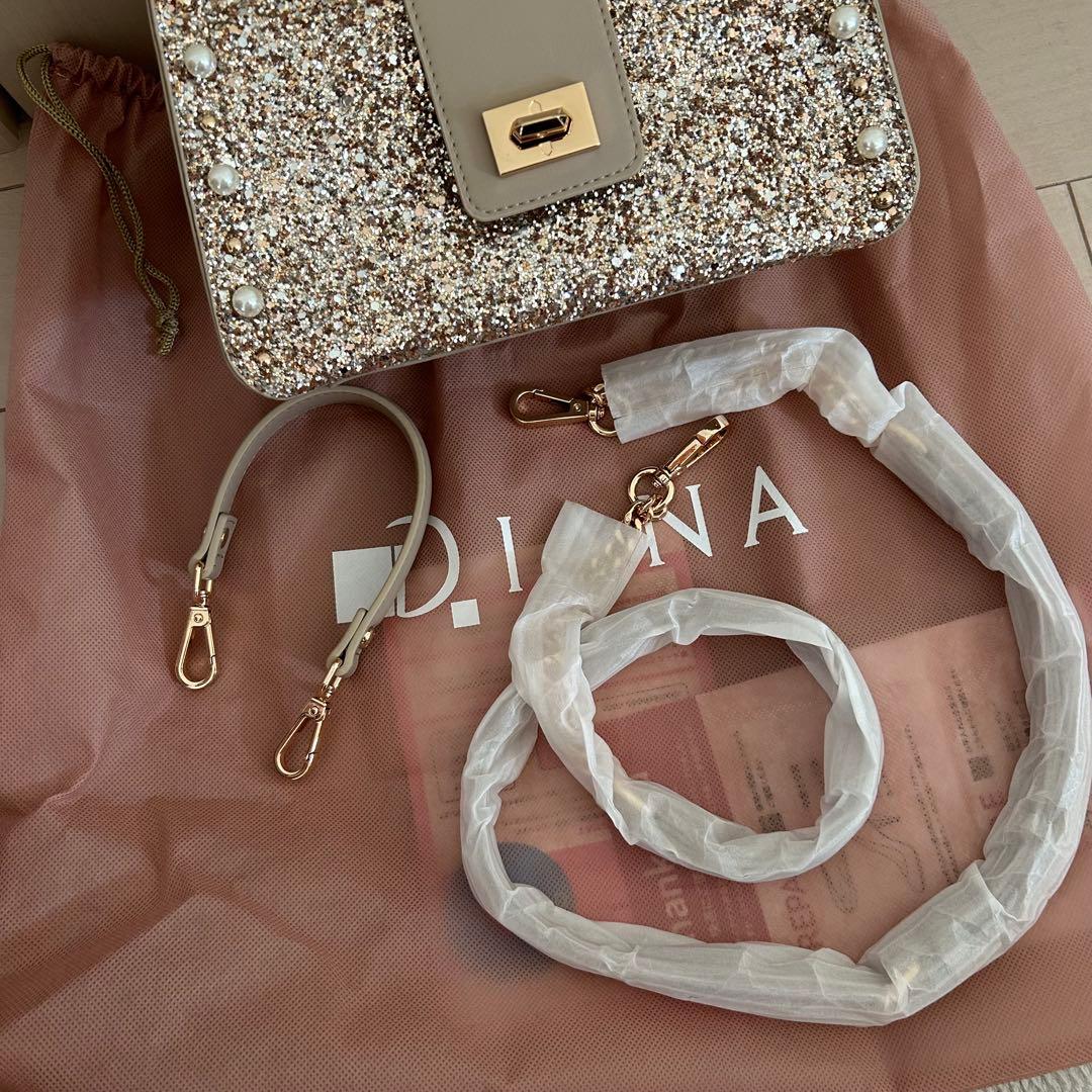 【美品】【DIANA】 ショルダーバッグ 黒 グリッター パール 2Way