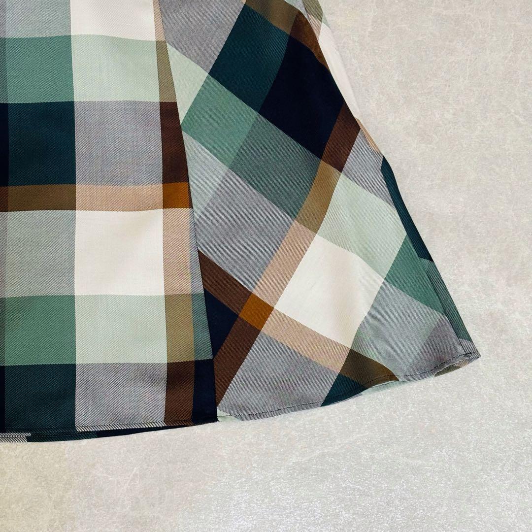 ブルーレーベル｜緑チェック フレア ベルト Aライン ミモレ 秋冬 大人可愛い