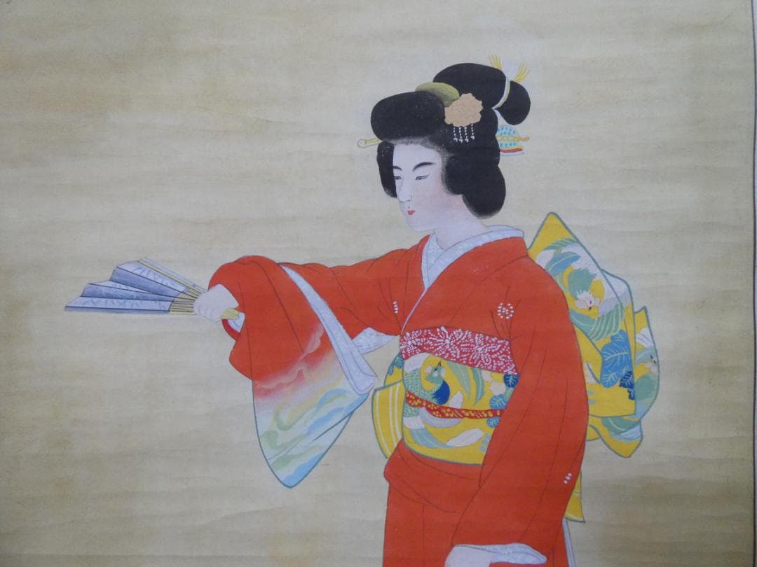 日本画　掛け軸　上村松園　美人画　手描き　肉筆　紙本