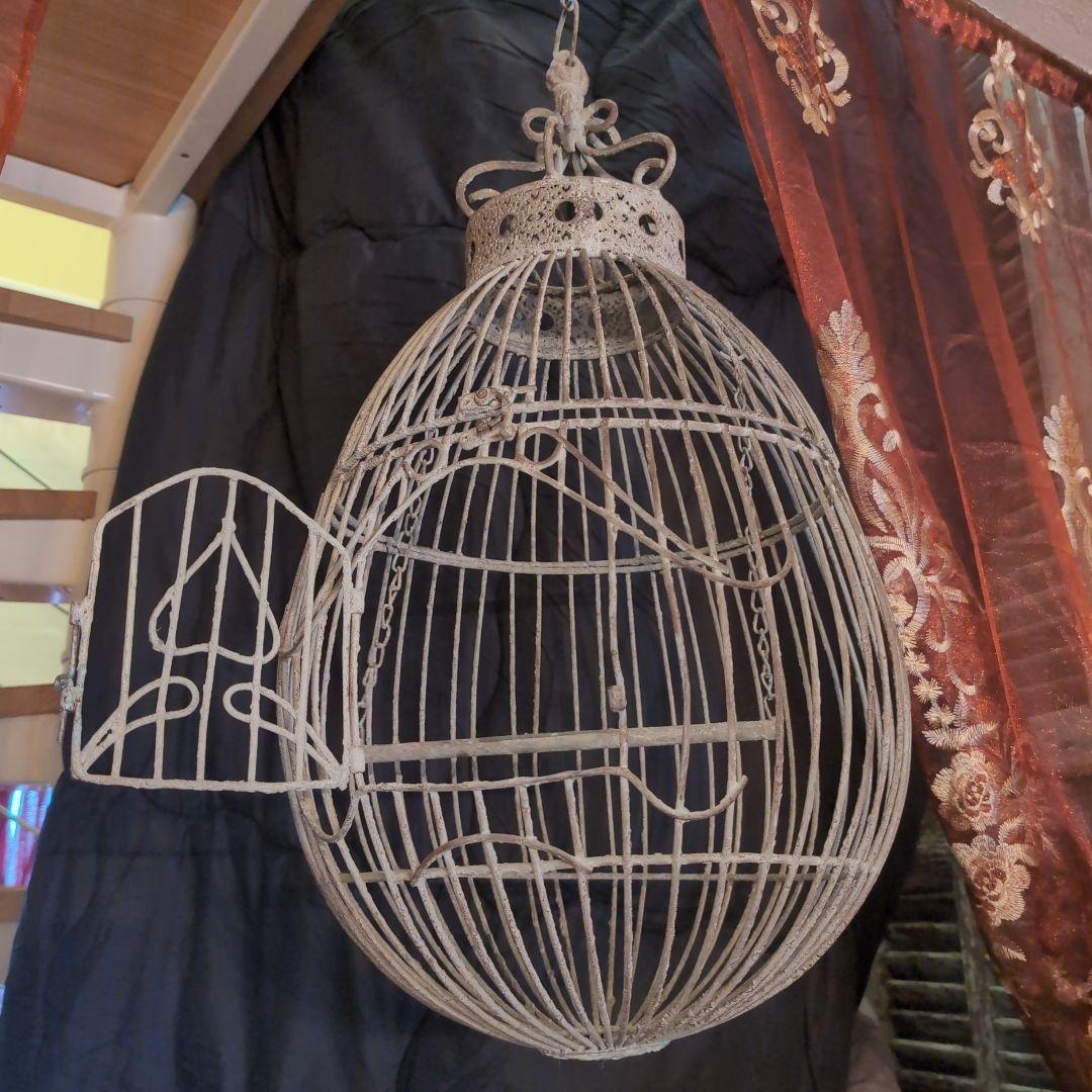 フランスアンティーク装飾的なグレー金属製鳥かご