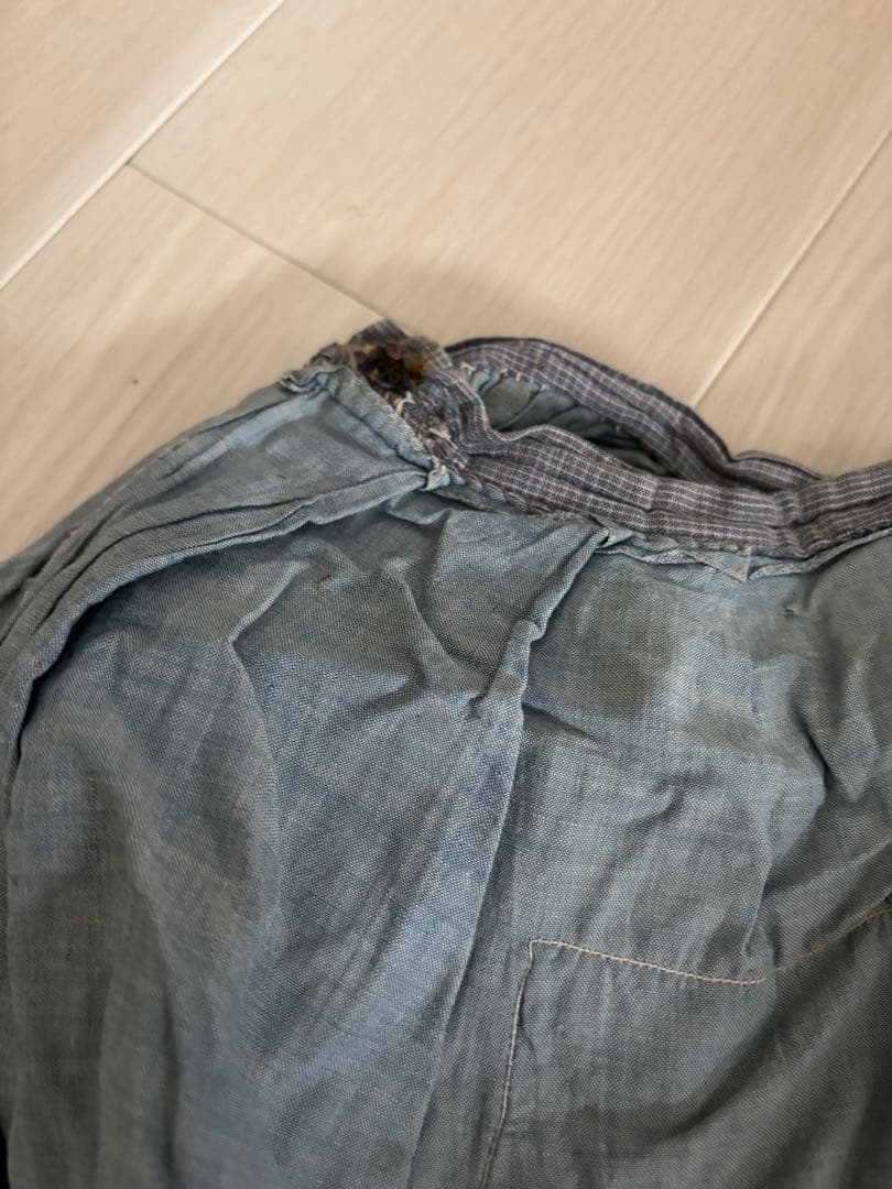 フレンチアンティーク　ボロ襤褸　エプロン　インディゴ