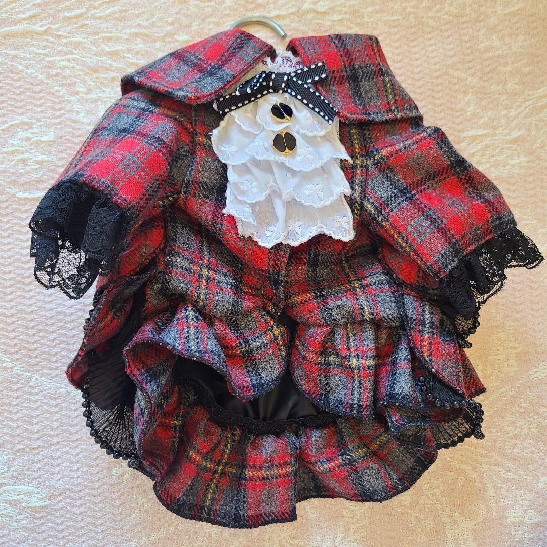 犬服　プルジャム　イングランドウールタータンチェック　コートワンピース