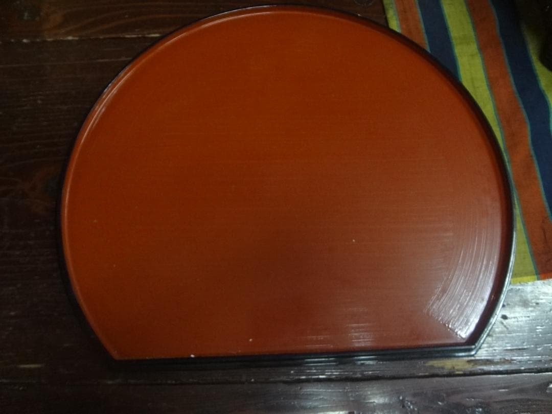 漆器膳１０枚セット　両面半月黄褐色塗 裏朱塗 40cm 会席膳 お盆