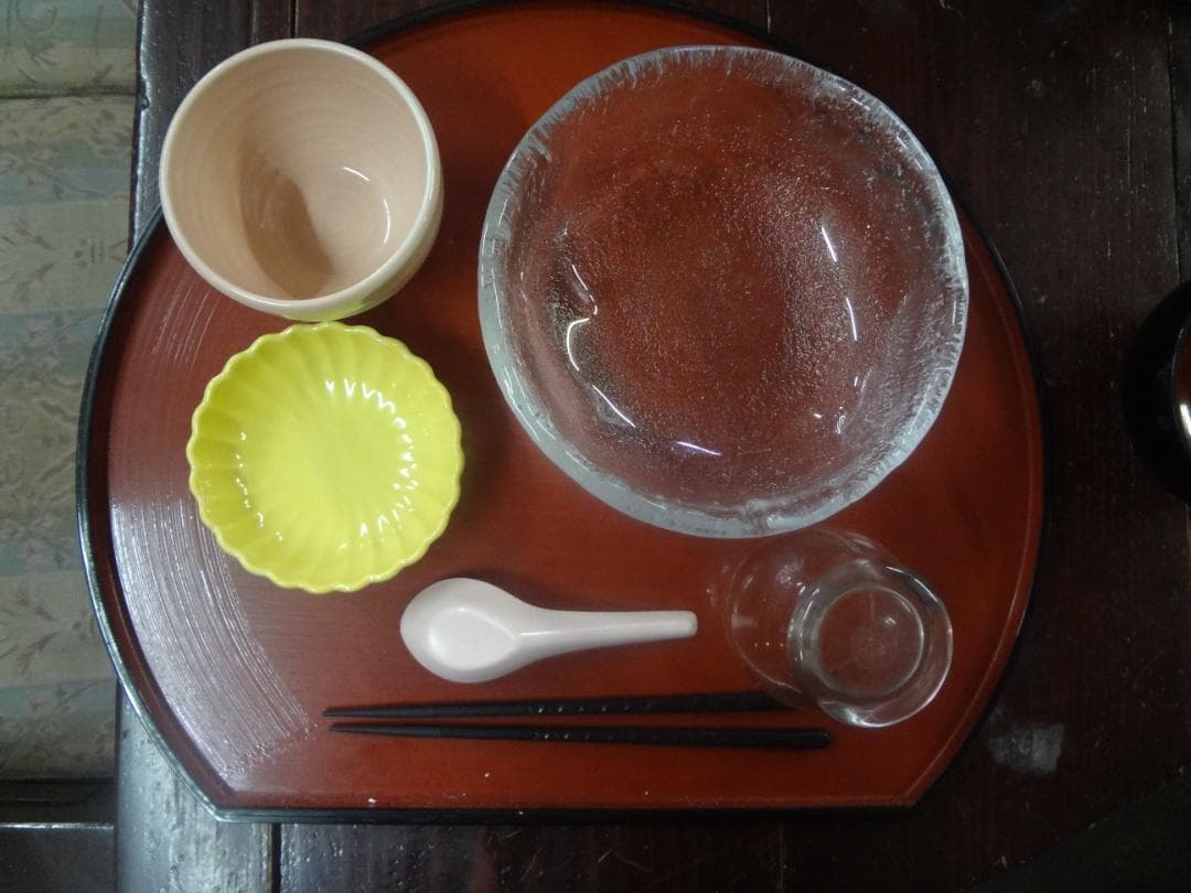 漆器膳１０枚セット　両面半月黄褐色塗 裏朱塗 40cm 会席膳 お盆