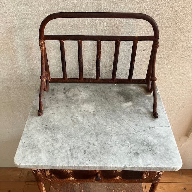 古道具 インダストリアル シャビー ヴィンテージ マーブル天板 ナイトスタンド