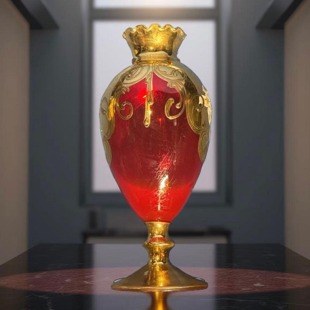⚫️伝統工芸品 ムラーノ（ヴェネチアン） ガラス 金彩花瓶