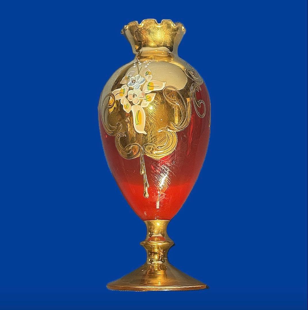 ⚫️伝統工芸品 ムラーノ（ヴェネチアン） ガラス 金彩花瓶