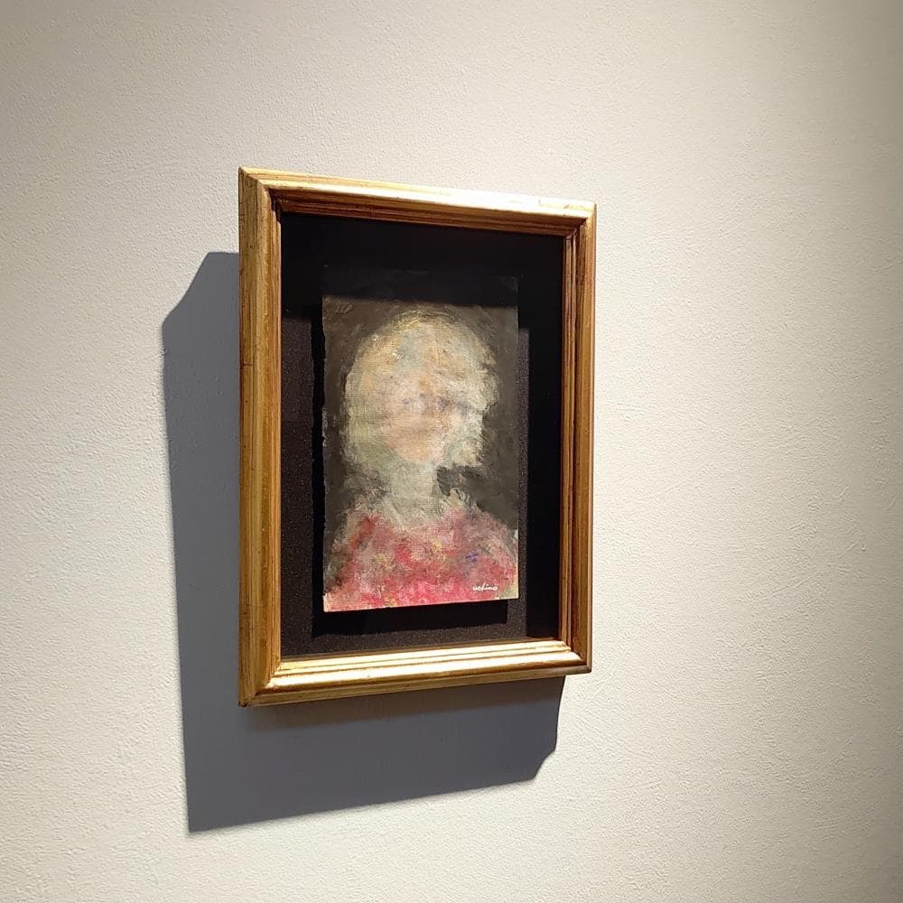 内野隆文　肖像　絵画　人物画　現代美術　アート　アンティークペーパー　古紙　額縁