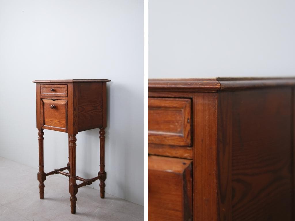 フランスアンティーク木製*大理石キャビネット/ナイトテーブル机(90-16)