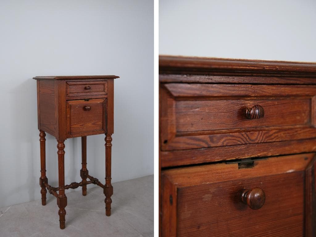 フランスアンティーク木製*大理石キャビネット/ナイトテーブル机(90-16)