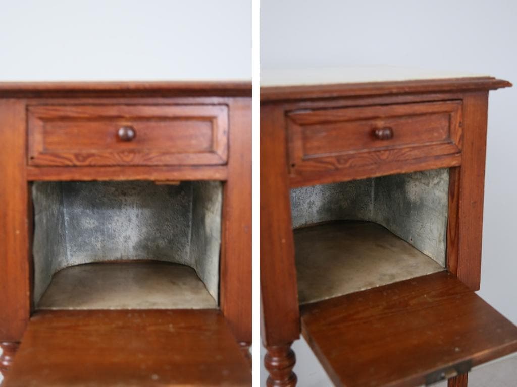 フランスアンティーク木製*大理石キャビネット/ナイトテーブル机(90-16)