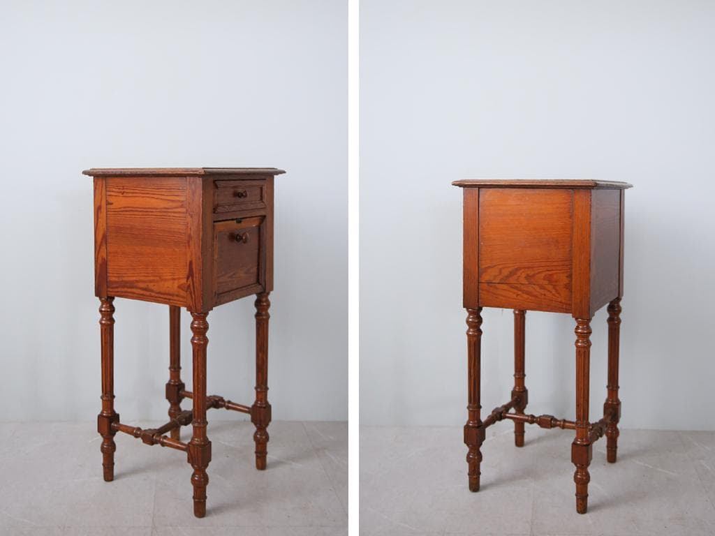 フランスアンティーク木製*大理石キャビネット/ナイトテーブル机(90-16)