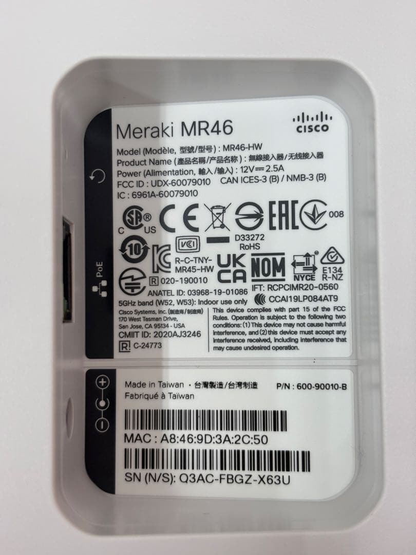 新品未使用 Cisco Meraki MR46-HW-L 無線LANルーター