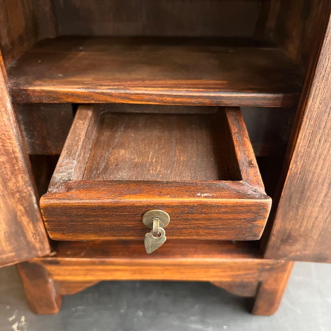 李朝 小戸棚 33㎝ 小抽斗 小振り 棚 骨董 木製 工藝