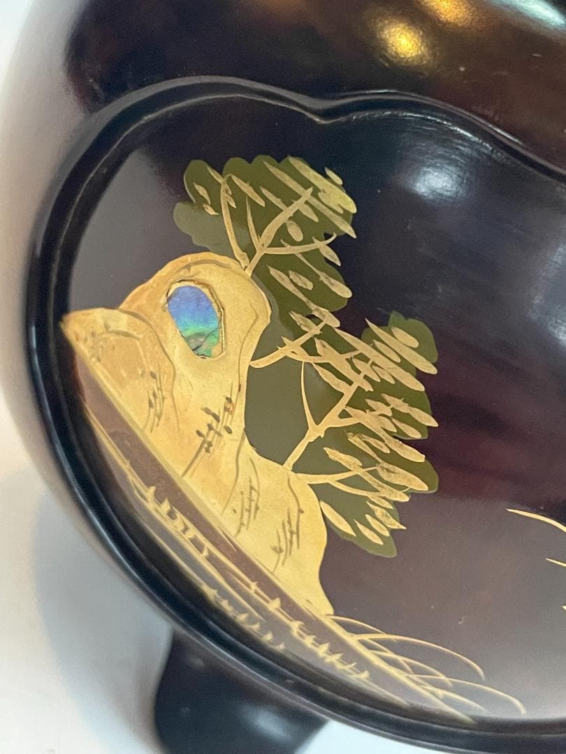 輪島塗 香炉 紫檀 蒔絵 越山 三つ足 山水 阿古陀 漆 金箔 螺鈿細工 骨董