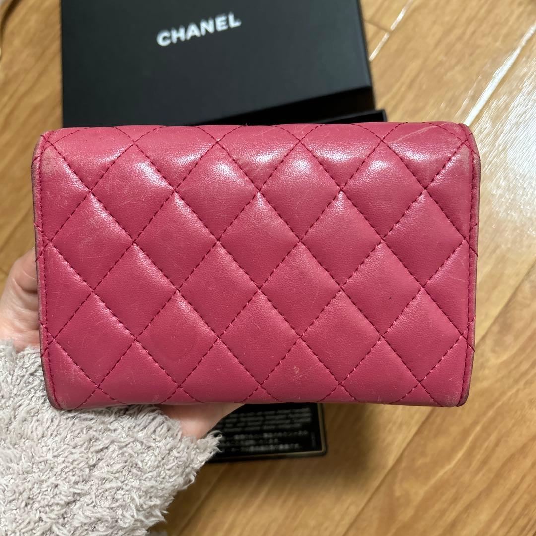 CHANEL キルティング 2つ折り財布 ピンク