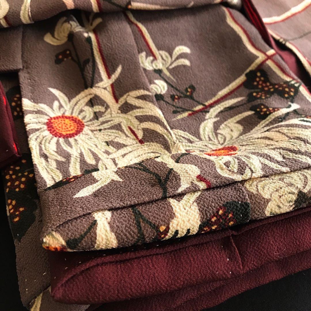 ＊ 市松人形 15号 縮緬 アンティーク 着物 帯 ＊ 菊