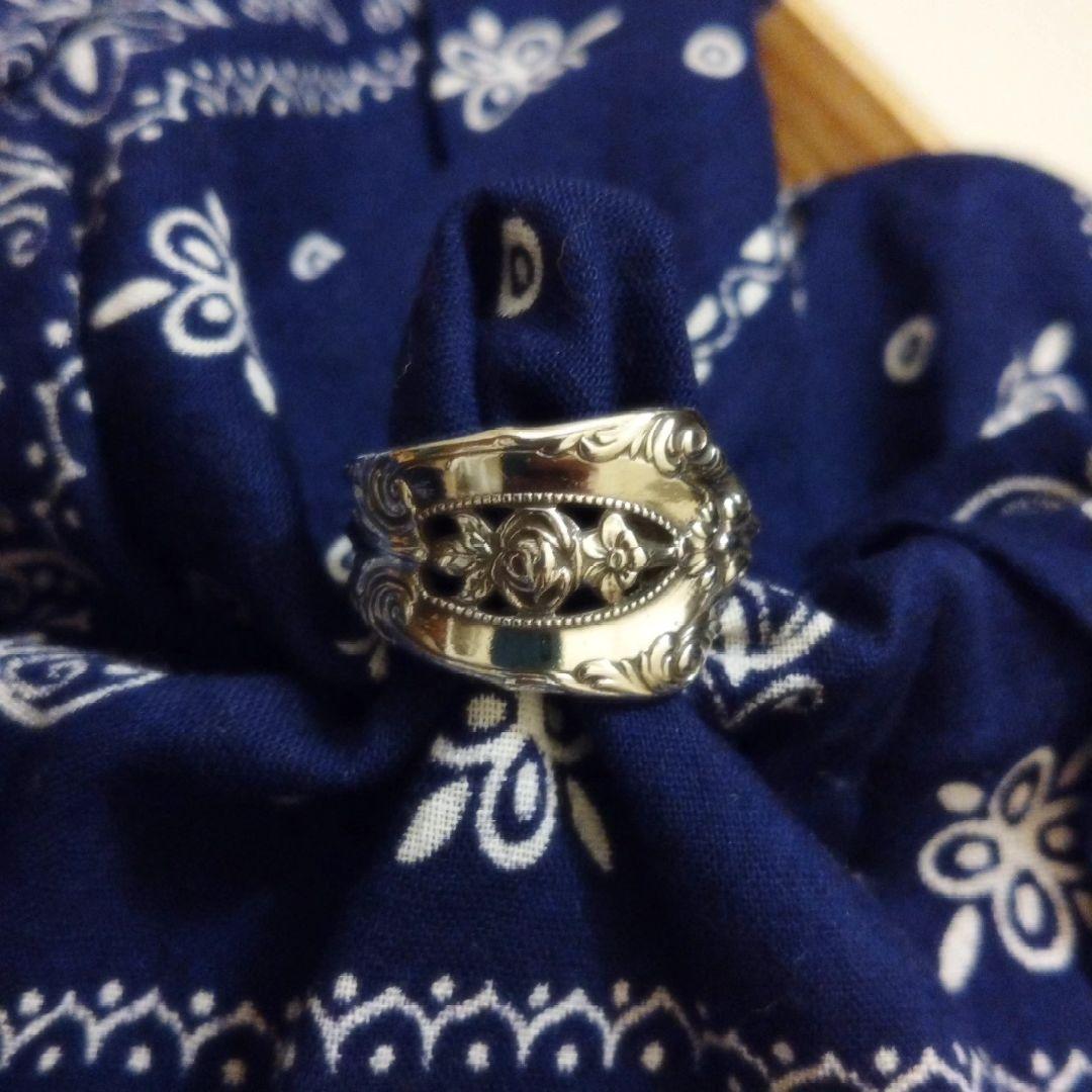 【希少】60s フラワーモチーフ スプーンリング シルバー 19号