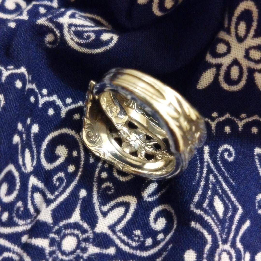 【希少】60s フラワーモチーフ スプーンリング シルバー 19号