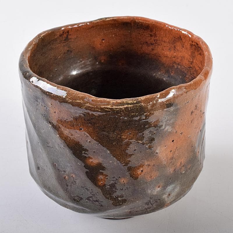 茶道具　京焼　秀楽造　赤楽筒茶碗　共箱　V　R8030