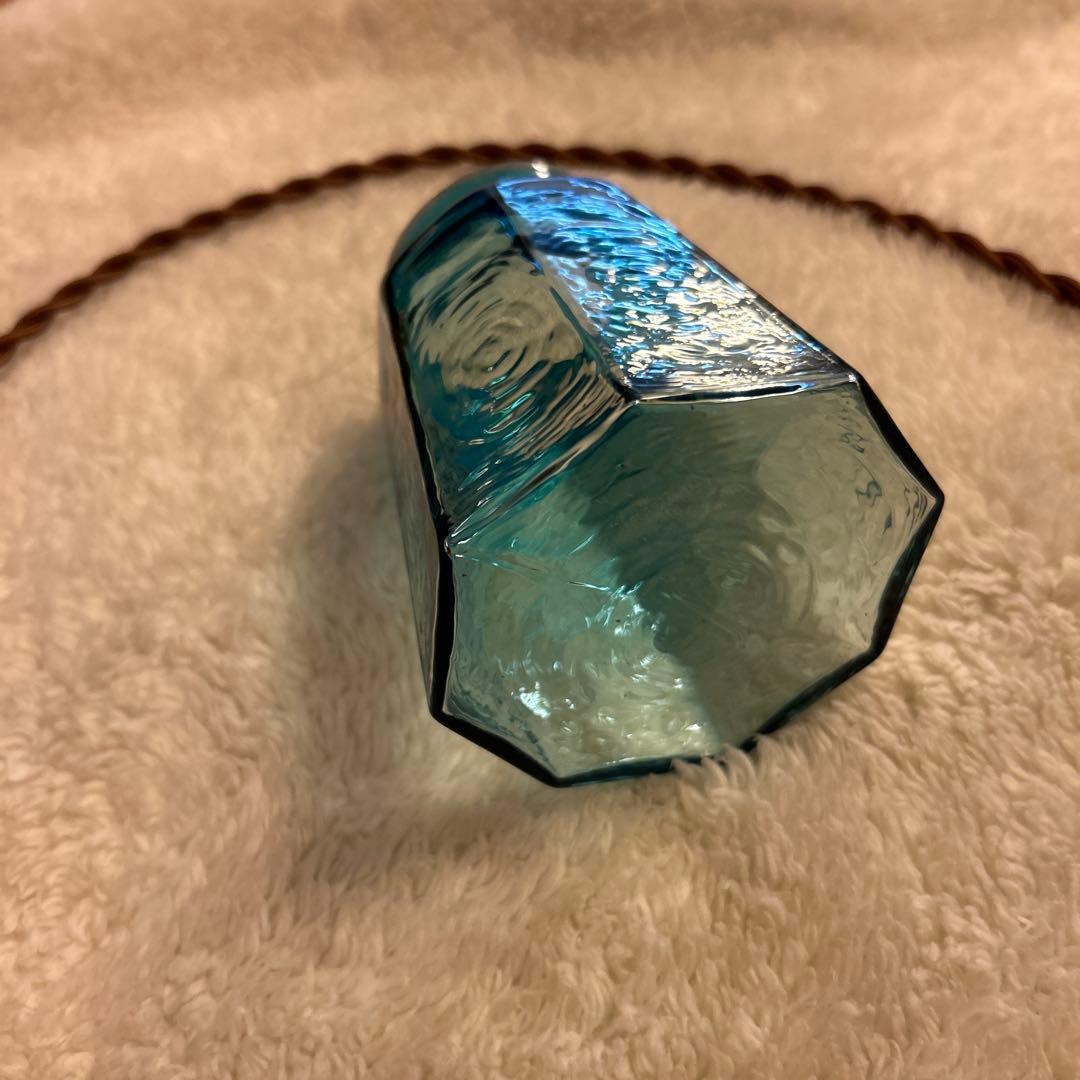 安土草多　青いガラスのペンダントライト　コードと電球付き