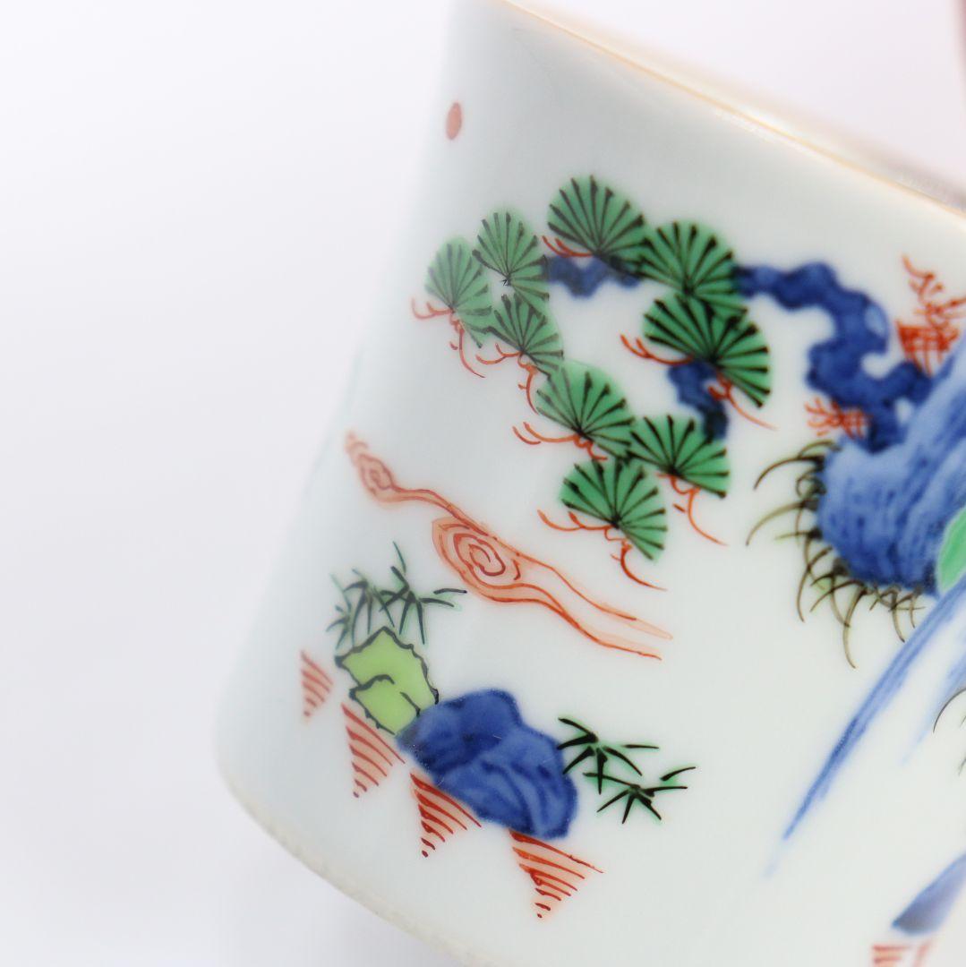 五世 三浦竹泉作 色絵山水図蓋置　茶道具 共箱/共布　C28