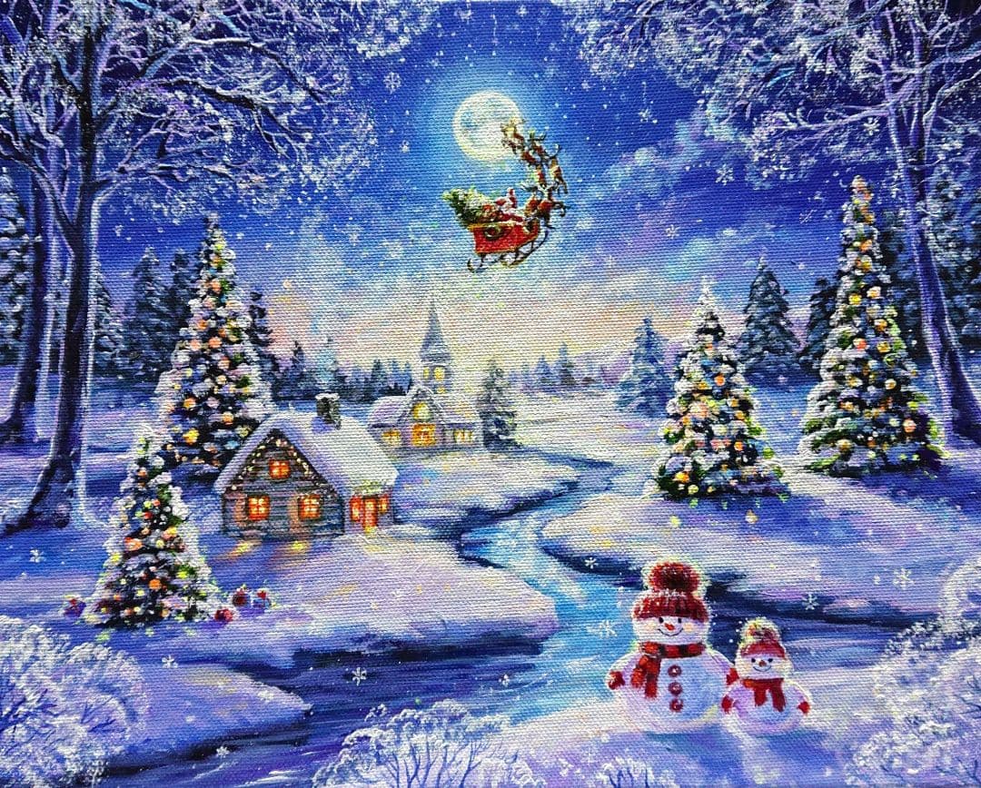 R*U様 【夜空を見上げて】アクリル画 F3 風景画 絵画