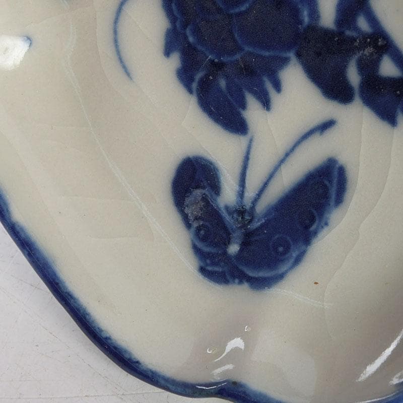 和食器　茶懐石　染付　花蝶文　手塩皿　六客　在銘　時代箱　V　9355