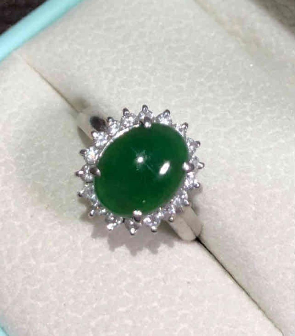 天然翡翠　ひすい　ろうかん　天然ダイヤモンド　リング PT９００