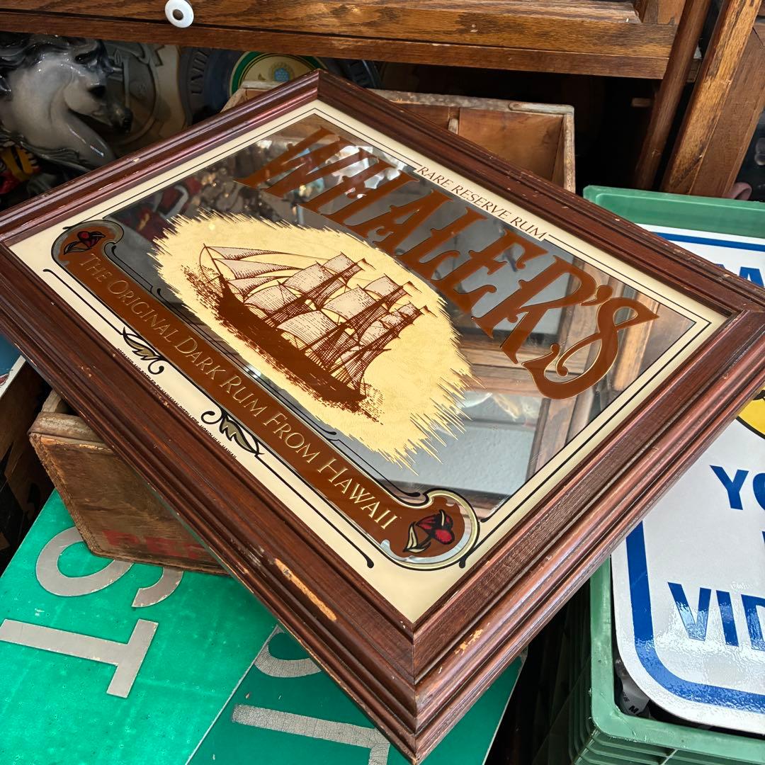 貴重！WHALER'S アメリカアンティーク　パブミラー鏡USAアドバタイジング