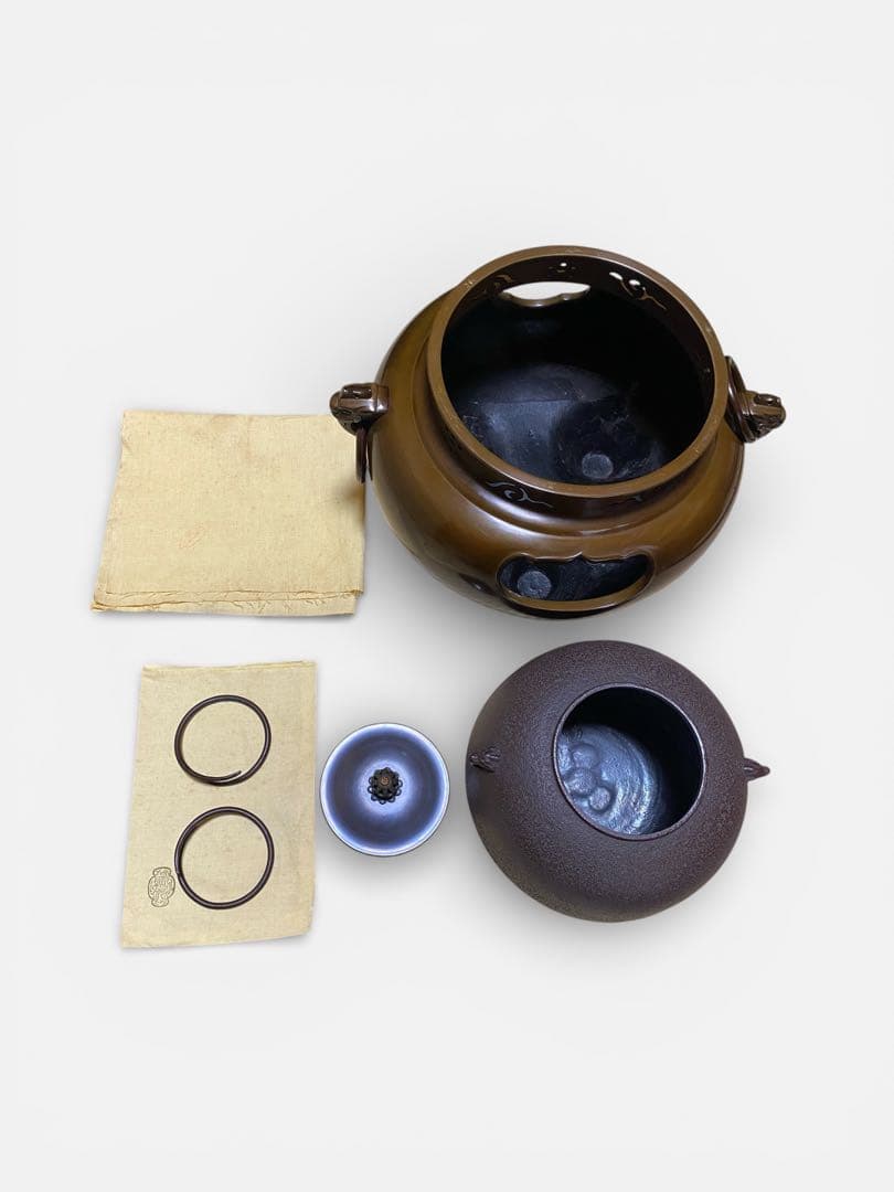 ◆唐銅 鬼面風炉 一ノ瀬宗也 釜師 佐藤清光 美品 共箱 茶道具