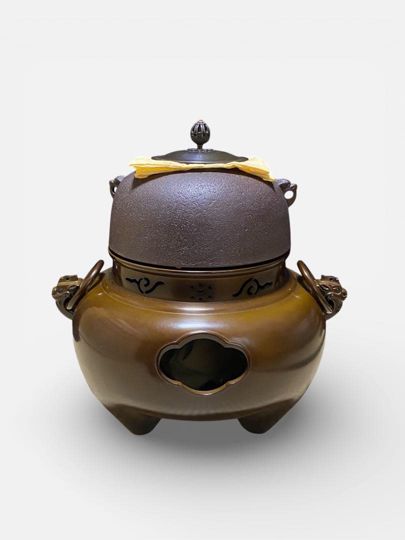 ◆唐銅 鬼面風炉 一ノ瀬宗也 釜師 佐藤清光 美品 共箱 茶道具
