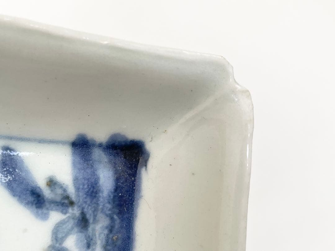 骨董　アンティーク　古伊万里　染付　水車波文様　長方皿　長皿　料理　懐石　2枚