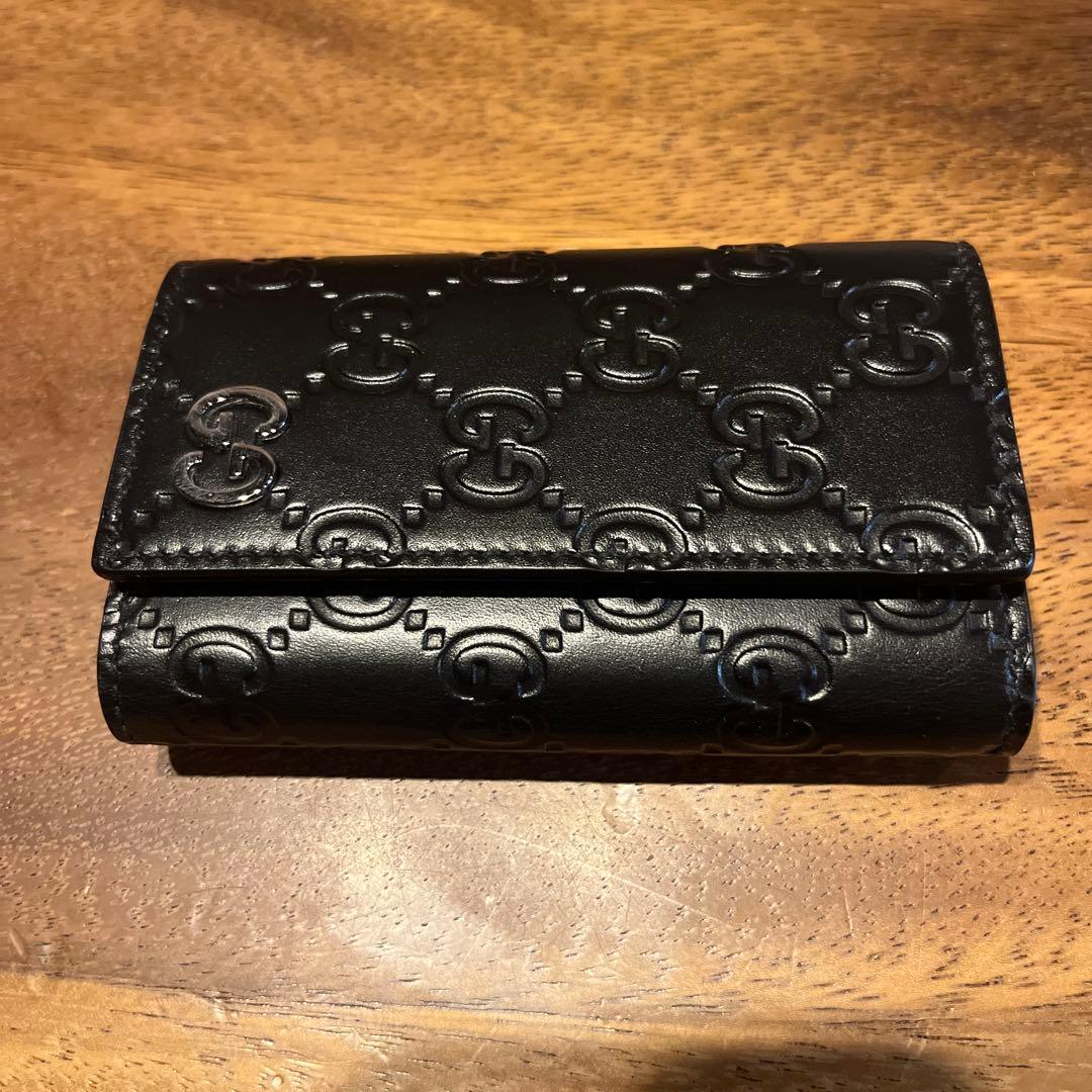 【超美品】GUCCI ６連キーケース　インターロッキング　GGシマレザーブラック
