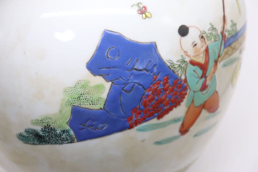 中国　粉彩　唐子　大壺　送料込み250423