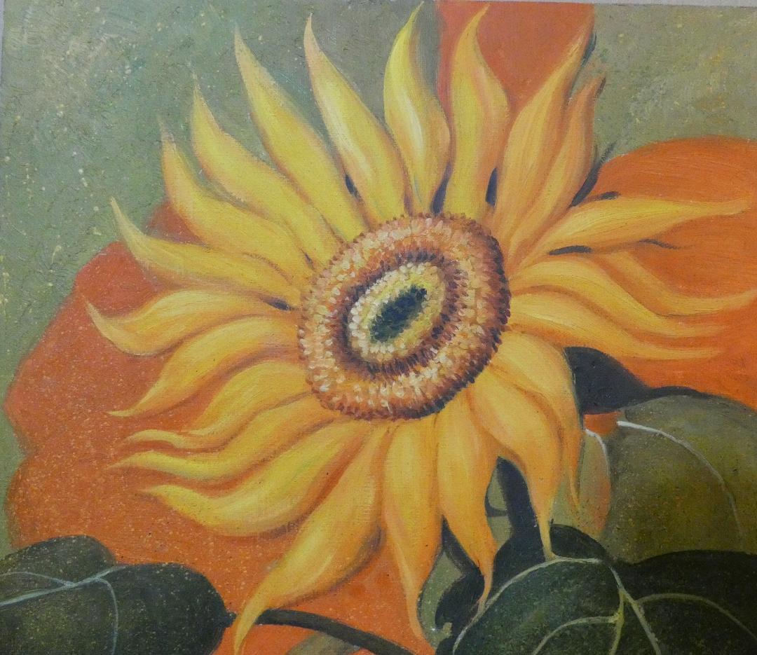 油絵　静物 額付き　山下清　F6 【　ヒマワリ　】手描き　肉筆