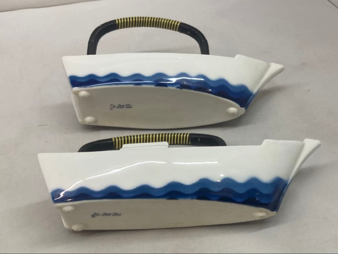 B294s「船形　酒器」一対　肥前 福泉造　共箱　銚子　懐石道具　茶道具