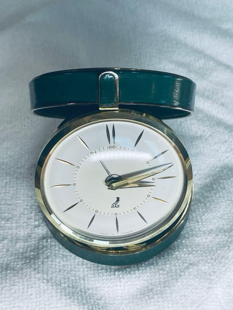 フランス'50 JAZ 本革製 真鍮 目覚時計 220gズッシリ 正確稼働整備品