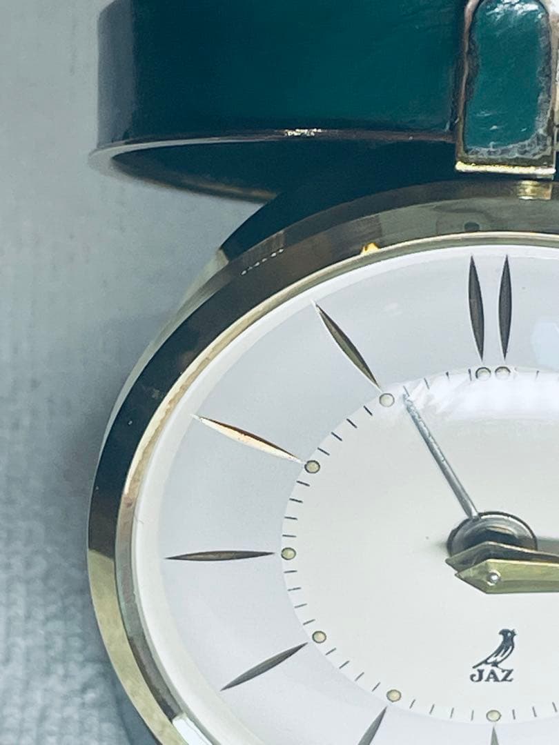 フランス'50 JAZ 本革製 真鍮 目覚時計 220gズッシリ 正確稼働整備品