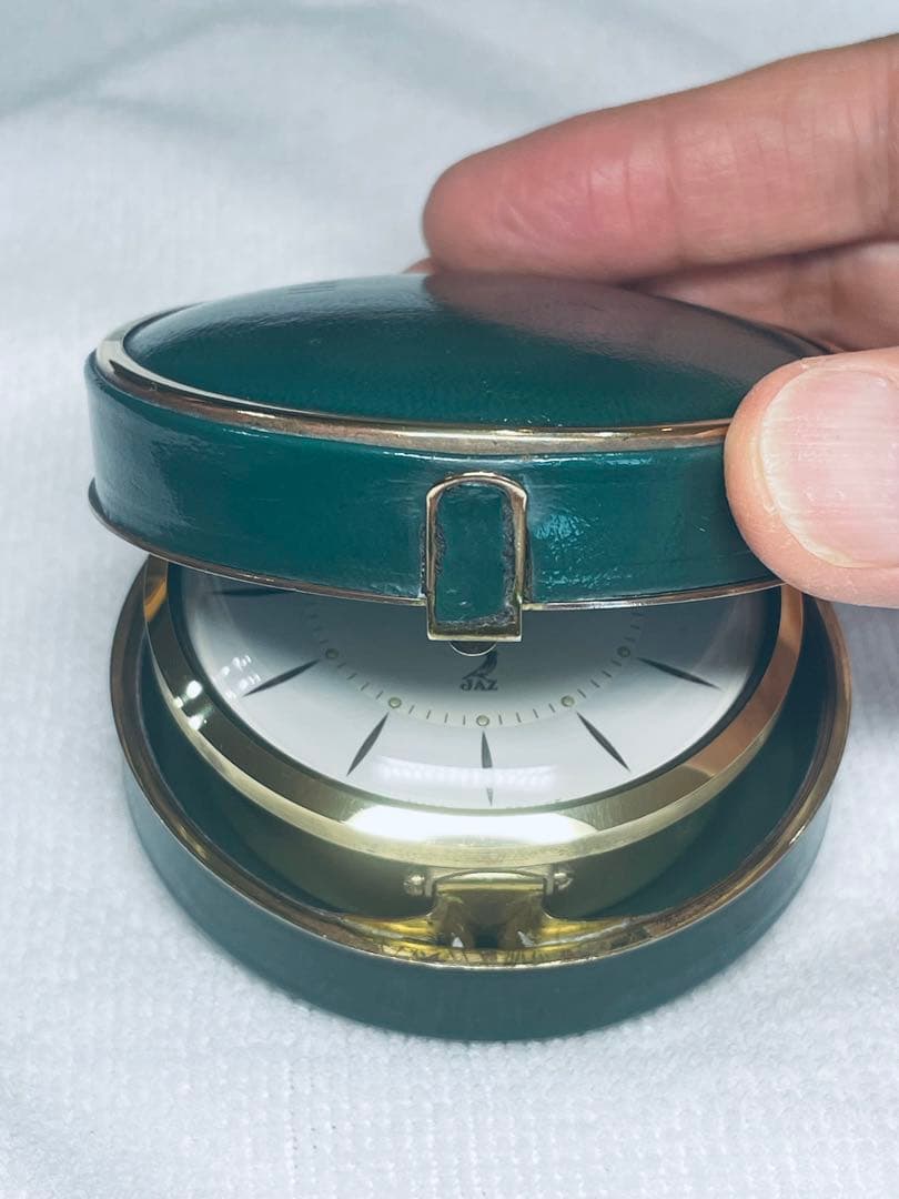 フランス'50 JAZ 本革製 真鍮 目覚時計 220gズッシリ 正確稼働整備品